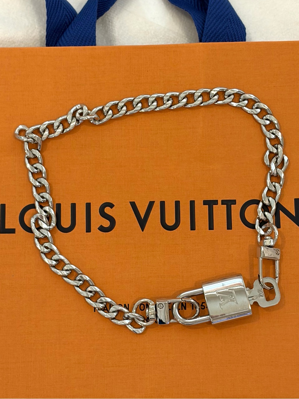 Authentic Louis Vuitton Silver Padlock Set Lock& Key W/Free Unbranded Chain